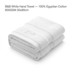 B&B White Hand Towel — 100% Egyptian Cotton 600GSM 50x80cm