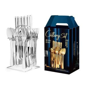 24-Piece Stainless Steel Cutlery Set with Stand
