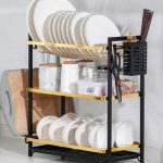 3-Tier Black & Gold Metallic Dish Rack with Drip Tray