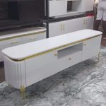 Modern White & Gold TV Stand with Cabinet