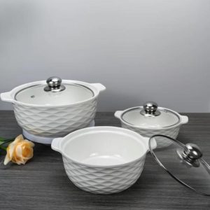3-Piece White Ceramic Casserole Soup Pot Set