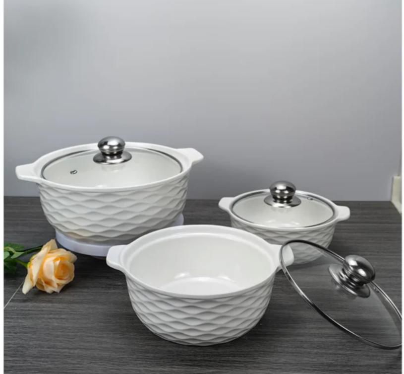 3-Piece White Ceramic Casserole Soup Pot Set