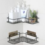 Black Metal Corner Shower Shelf - Adhesive Wall Mount